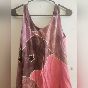 Asian Creations Pink Pattern Flowy Funky Star Pattern Bold Hippie Style Dress
